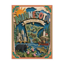 PopCut Estados Minnesota Arte Colorida em Papel 3D