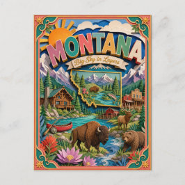 Cartão Postal PopCut Estados Montana Colorida Arte em Papel 3D