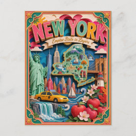 Cartão Postal PopCut Estados Nova York Colorida Arte em Papel 3D