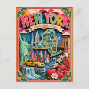 Cartão Postal PopCut Estados Nova York Colorida Arte em Papel 3D
