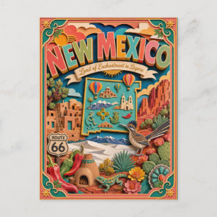 Cartão Postal PopCut Estados Novo México Arte Colorida em Papel 