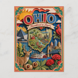 Cartão Postal PopCut Estados Ohio Arte Colorida em Papel 3D