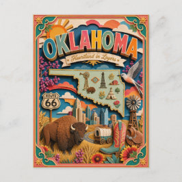 Cartão Postal PopCut Estados Oklahoma Colorida Arte em Papel 3D