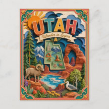 PopCut Estados Utah Arte Colorida em Papel 3D
