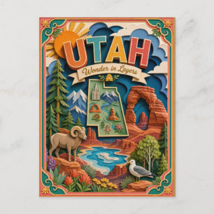 Cartão Postal PopCut Estados Utah Arte Colorida em Papel 3D