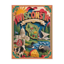 PopCut Estados Wisconsin Arte Colorida em Papel 3D