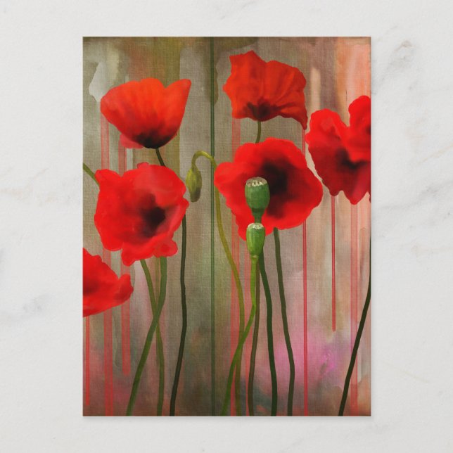 Cartão Postal Poppies de Aquarela (Frente)