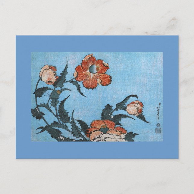 Cartão Postal Poppies, Hokusai, Belas Artes Japonesas (Frente)