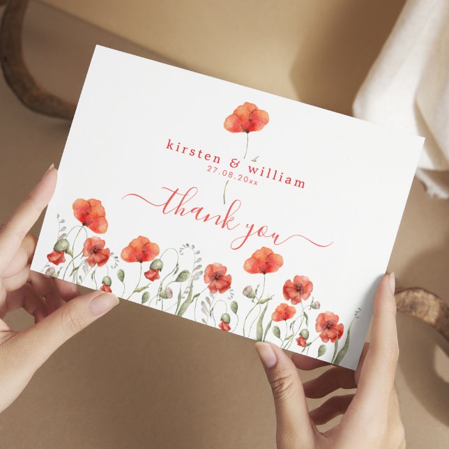 Cartão Postal Poppies Red Watercolor, Casamento Obrigado Cartão- (Criador carregado)