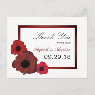 Cartão Postal Poppies Vermelhos e Casamento Burlap Obrigado