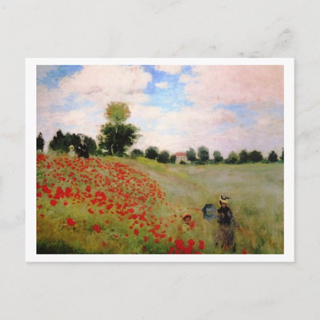 Cartão Postal Poppies vermelhos por Monet - Mulher Parasol do Ca (Frente)
