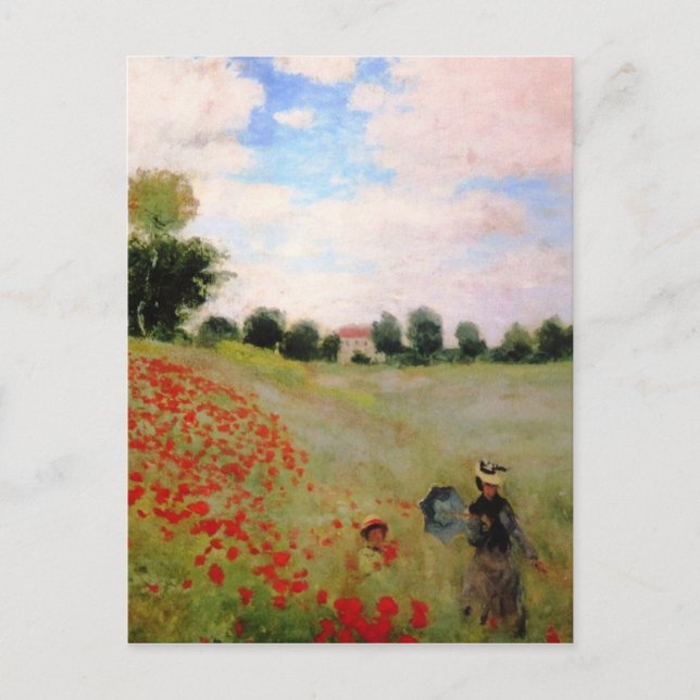 Cartão Postal Poppies vermelhos por Monet - Mulher Parasol do Ca (Frente)