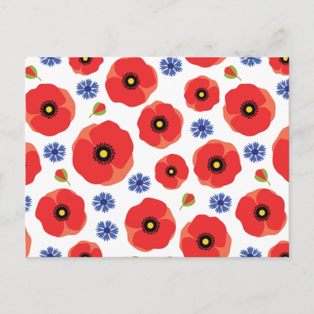 Cartão Postal Poppys E Cornflower Patterno (Frente)