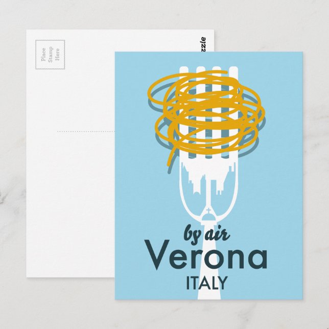 Cartão Postal Por Air Verona Itália, poster de viagens retrô. (Frente/Verso)