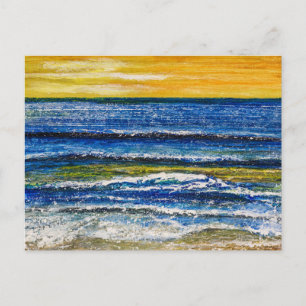 Cartão postal - Pôr do Sol à Beira-Mar e Ondas do