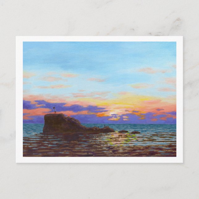 Cartão Postal pôr do sol da praia de Perranporth (Frente)