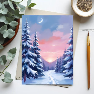 Cartão Postal Pôr do Sol de Inverno Pastel Pintura da Natureza