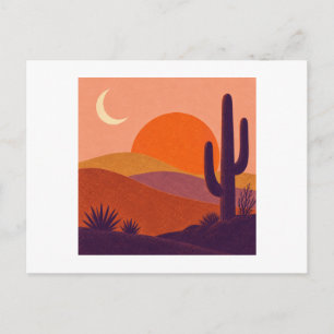 Cartão Postal Pôr do sol do deserto do cacto roxo em terracota