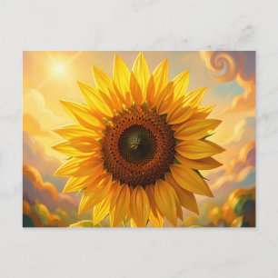 Cartão Postal Pôr do Sol do Girassol Dourado Radiante