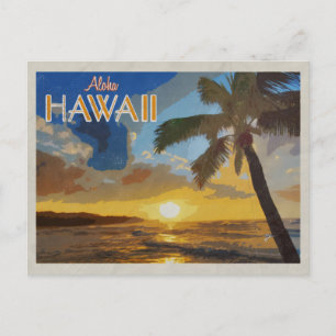 Cartão Postal Pôr do sol do Havaí Cartaz de Viagem Vintage Palme