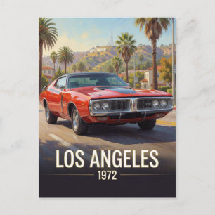 Cartão Postal Pôr do sol do muscle car de Los Angeles 1972 Calif