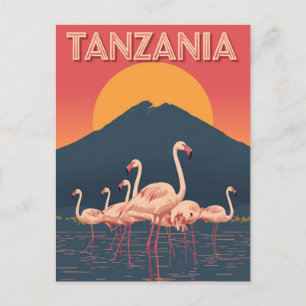 Cartão Postal Pôr do sol dos flamingos na Tanzânia