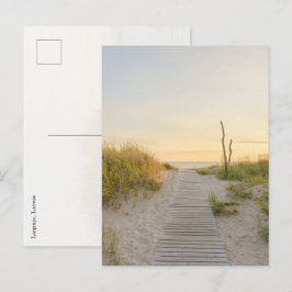Cartão Postal Pôr do sol dourado vista do mar Báltico em Liepaja