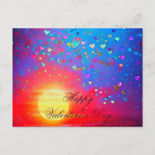 Cartão Postal Pôr do sol e valentine de corações dispersos