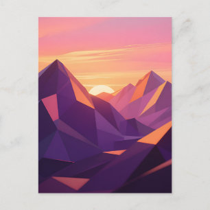 Cartão Postal Pôr do Sol Geométrico de Montanha Low Poly
