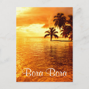 Cartão Postal Pôr do sol horizontal de palmeira em Bora Bora