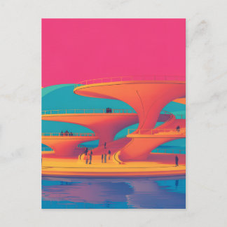 Cartão Postal pôr do sol lagoa néon parque futurista néon flutua