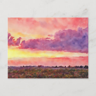 Cartão Postal Pôr do sol, minha foto de 2004 como aquarela de co