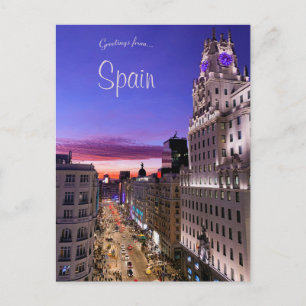 Cartão Postal Pôr do sol na Gran Vía Madrid Espanha