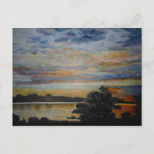 Cartão Postal Pôr do sol na margem do lago