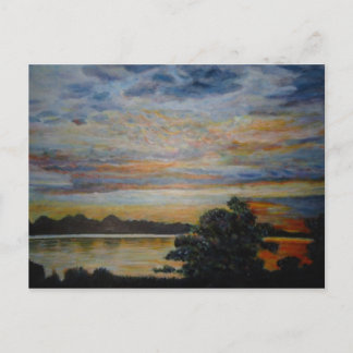 Cartão Postal Pôr do sol na margem do lago