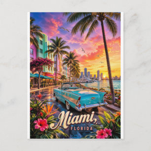 Cartão Postal Pôr do sol na orla de Miami Flórida