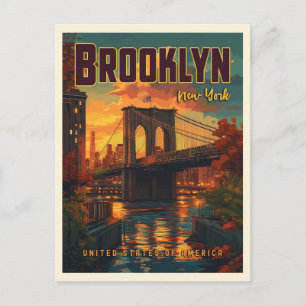 Cartão Postal Pôr do Sol na Ponte de Brooklyn - Uma Viagem Vinta