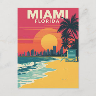 Cartão Postal Pôr do sol na praia de Miami Flórida