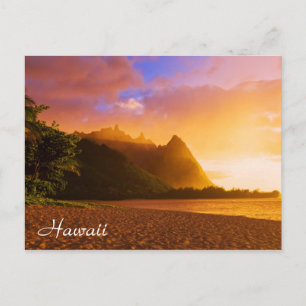 Cartão Postal Pôr do sol na praia dourada, Havaí