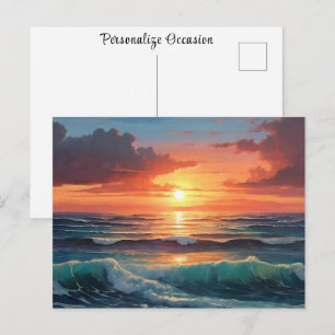 Cartão Postal Pôr do sol nascer do sol oceano ondas nuvens praia