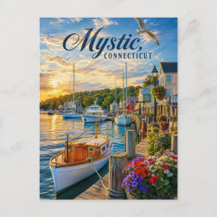 Cartão Postal Pôr do Sol no Porto de Mystic, Connecticut