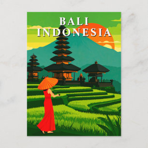 Cartão Postal Pôr do sol no templo dos campos de arroz de Bali I
