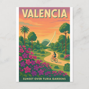 Cartão Postal Pôr do sol nos Jardins de Turia – Valência Retro 2