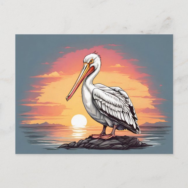 Cartão Postal pôr do sol pelicano branco americano (Frente)