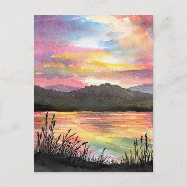 Cartão Postal Pôr do sol pelo lago (Frente)