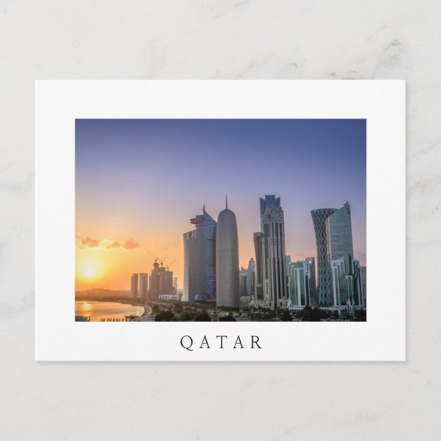 Cartão Postal Pôr do sol sobre a cidade de Doha, Catar (Frente)