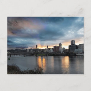 Cartão Postal Pôr do Sol Sobre o Centro de Portland Oregon Cartã