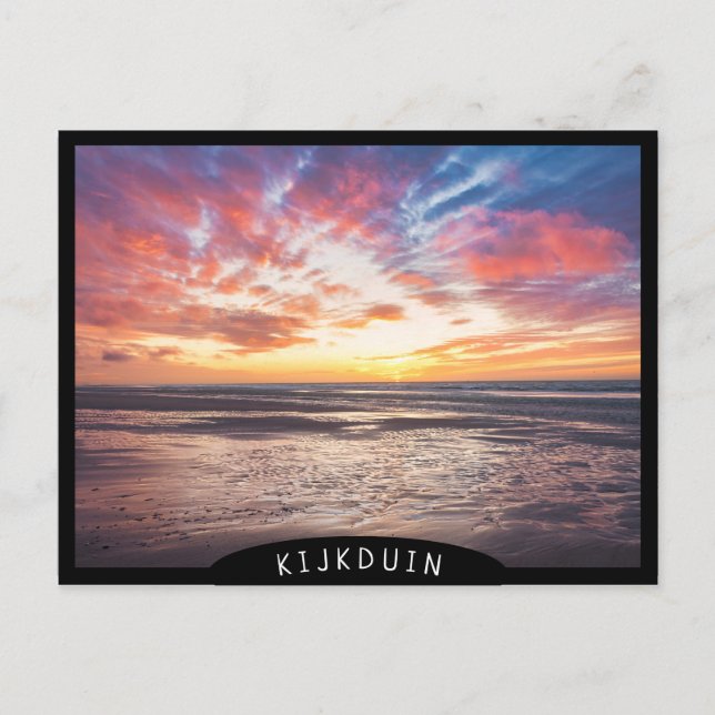 Cartão Postal Pôr do sol sobre praia e mar (Frente)