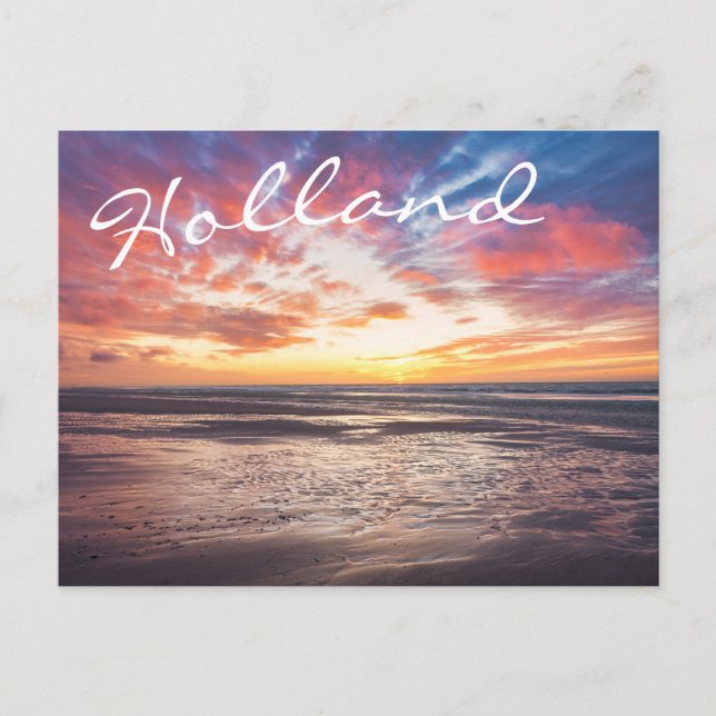 Cartão Postal Pôr do sol sobre praia e mar (Frente)