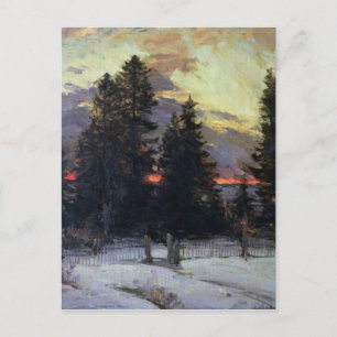Cartão Postal Pôr do sol sobre uma paisagem invernal, c.1902